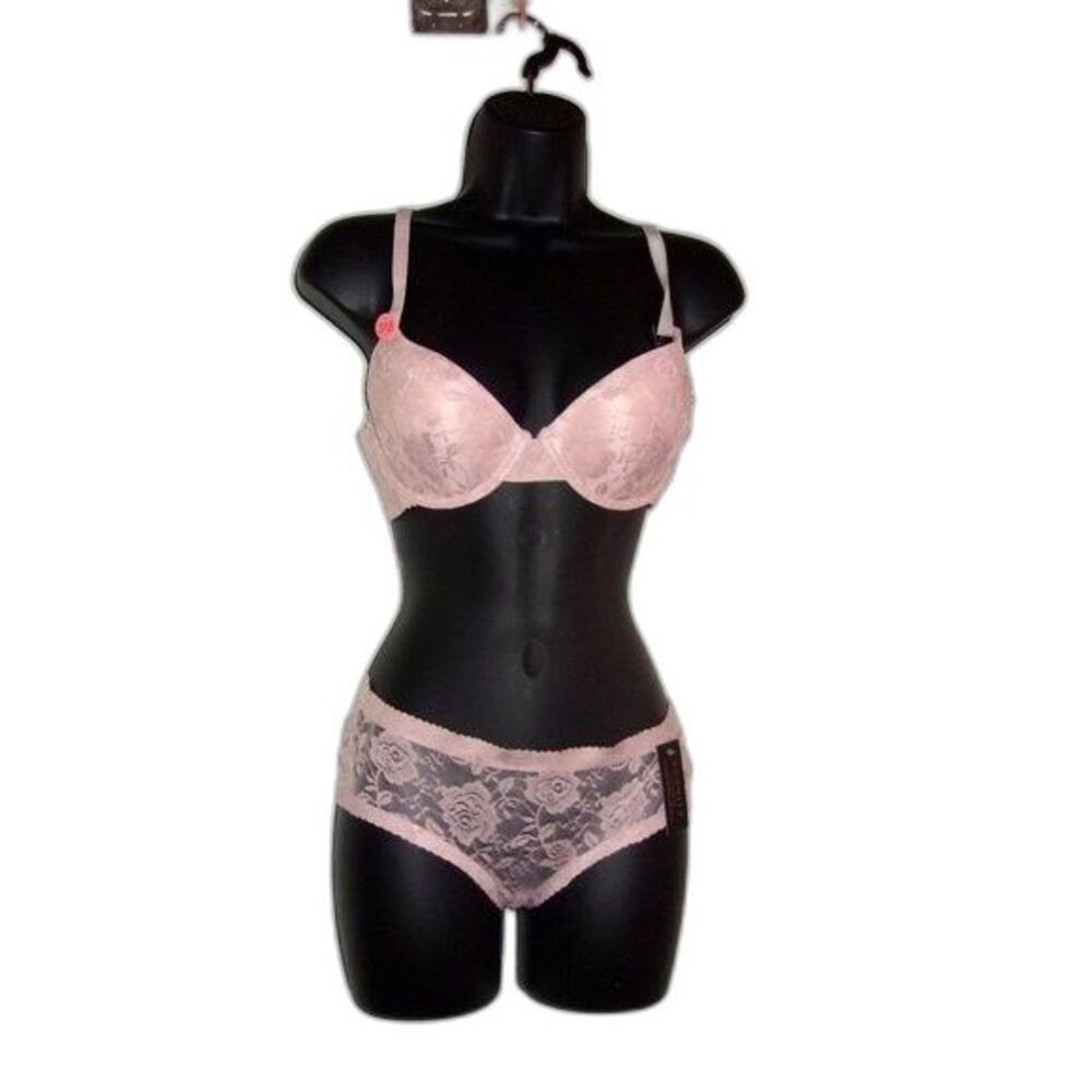 Youmita Peach Whip Lace Demi 36C Bra & Coordinating Medium Seamless Panty NWT